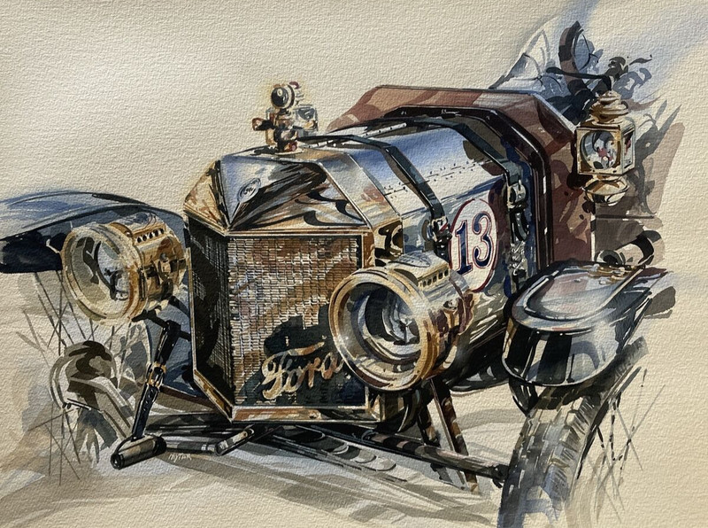M RANDALL MYTAR PAINTING CLASSIC CAR AUTOMOBILE REALISM CALIFORNIA WATERCOLOR