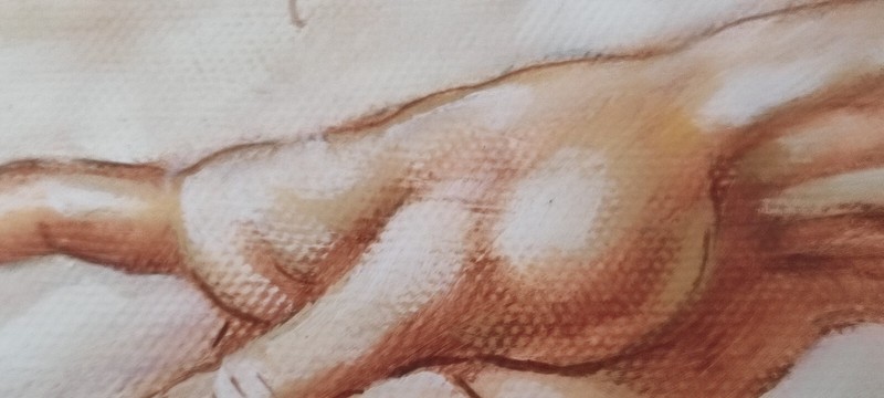 Original Signed Acrylic Pastel Painting Michelangelo The Creation of Adam Framed gallery