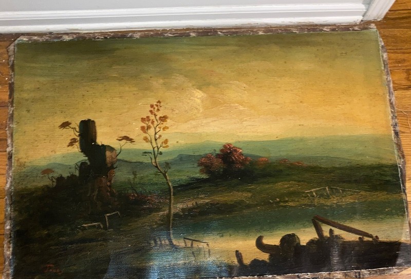 Antique Signed Jones Charles ? Ruins Landscape Scene Oil on Canvas Painting