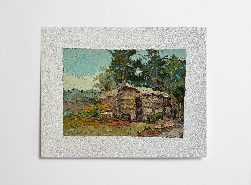 Oil painting Apiary Ukrainian painter Fiberboard original art landscape decor