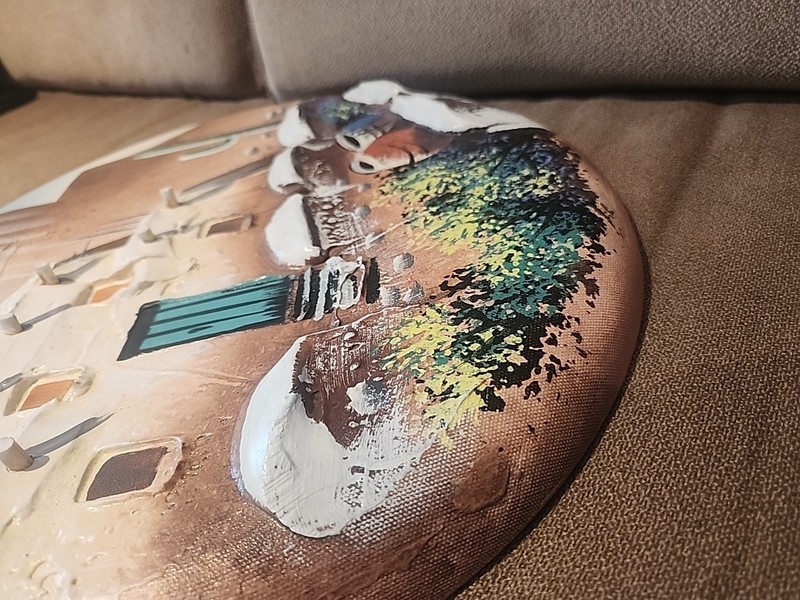 Original 3D Textured 16” Round Southwest Pueblo Oil Painting TERESA Bernard gallery