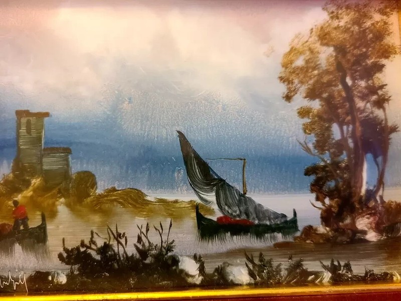 Antique Painting Italian Landscape in Original Wood Frame 11" x 9" In #2. gallery