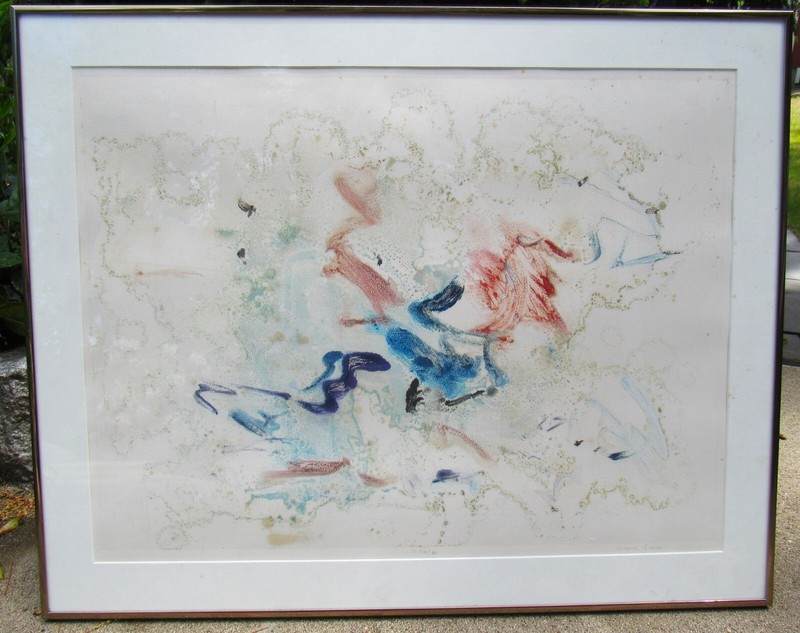 VINTAGE ABSTRACT MID CENTURY MODERNIST WATERCOLOR SIGNED PAINTING WAYNE LEWIS