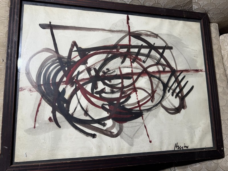 Vintage «Abstract Composition» Oil On Paper Painting – Signed And Framed