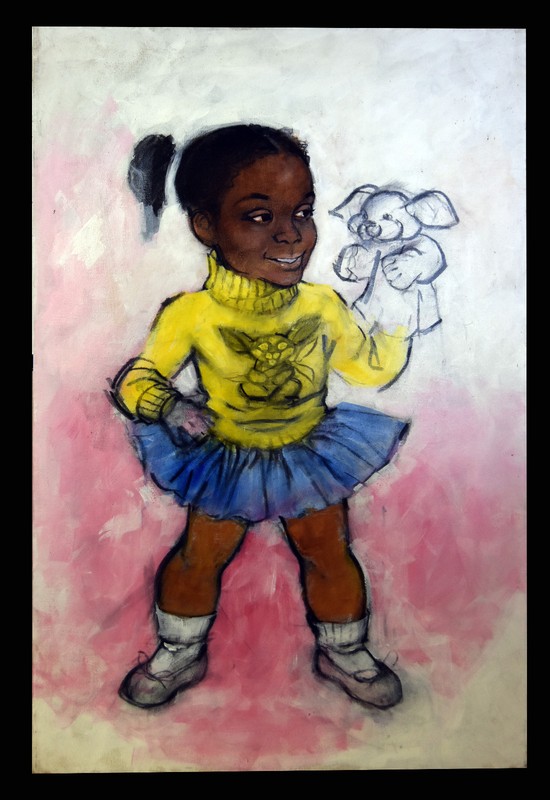 36″ Original Art Henry Porter Cute Young Girl Black Americana Painting Kids