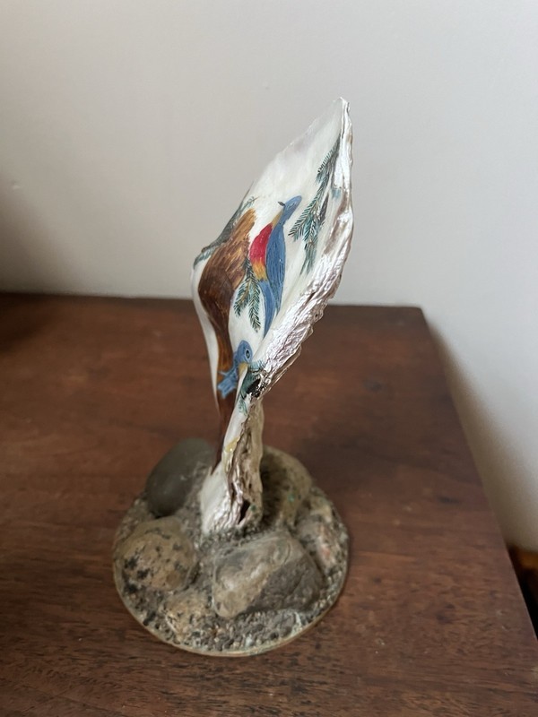 Hand painted Birds on Shells on Rock Sculpture Blue Birds Beechcraft Beach 7” gallery