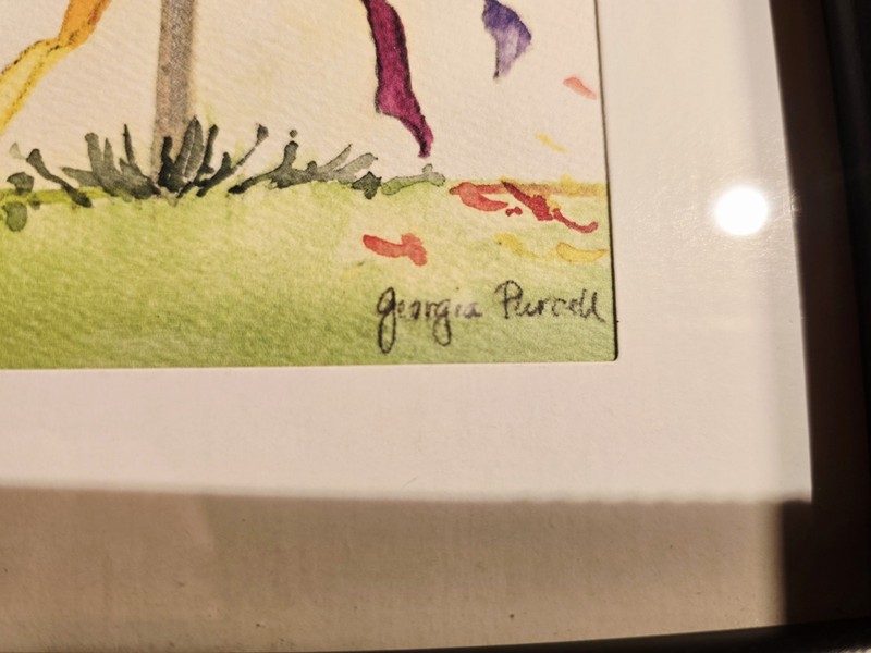 Original Watercolor "Maypole" Signed by Georgia Purcell Framed 7x9 gallery