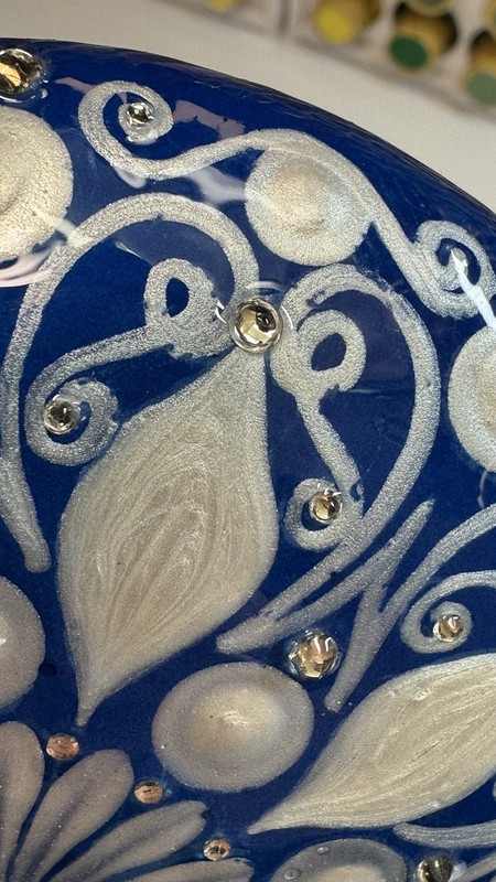 Distressed Blue And Pearl Mandala - Hand Painted Handmade Stone - By JaDeL gallery