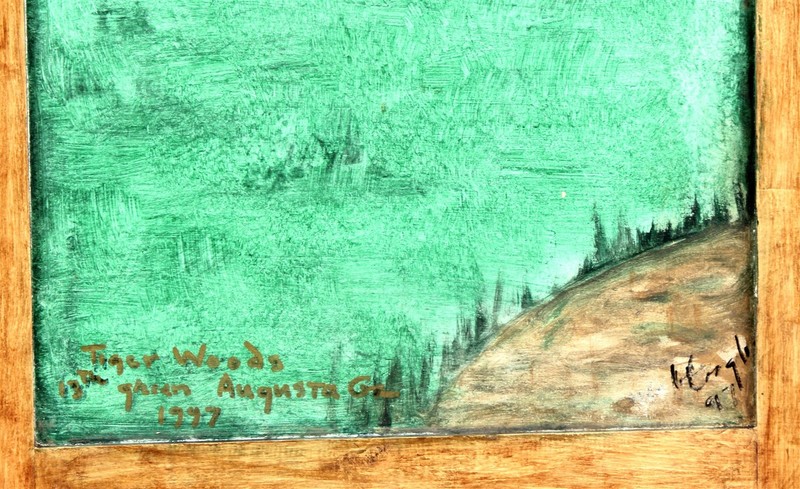 TIGER WOODS 13th Green Augusta MASTERS 1997 Original Primitive Painting on Board gallery