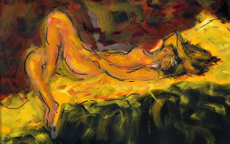 Reclining Woman – Original Gouache – By F. DeTrolio (prints available)