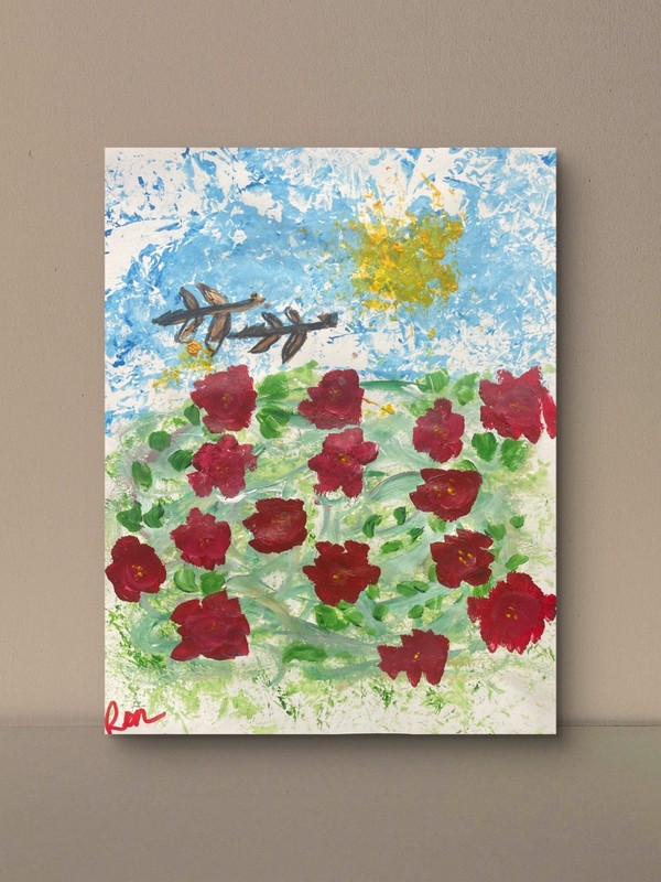 Sky and Blossom Series #2 11 X 14″ Airy Acrylic Paint Paper Impressionism