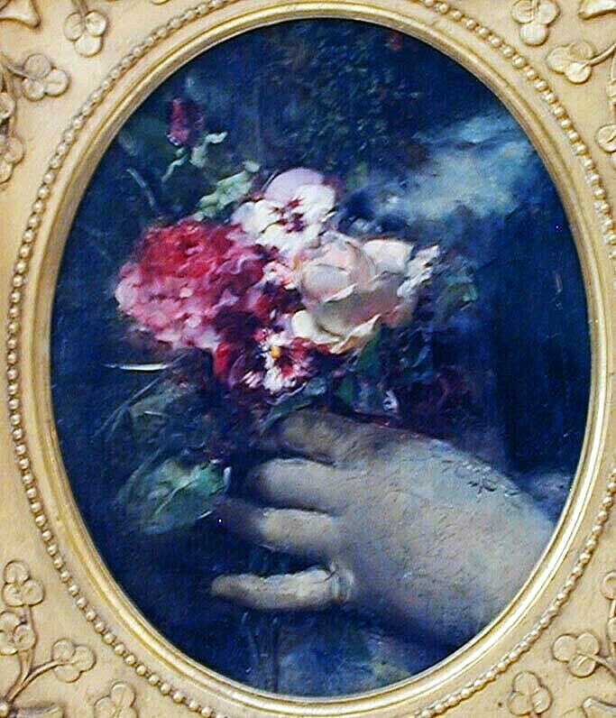 STILL LIFE SALE Victorian Oil GLOVE WITH PANSIES ‘Great Victorian Frame 10″x8″