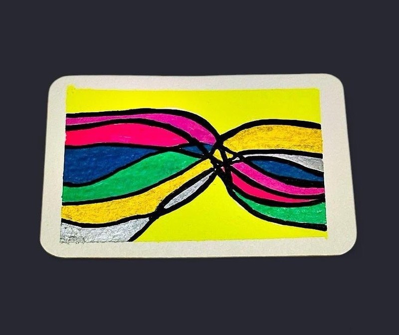 Neon Ribbon Flow – Mixed Media Acrylic Art ACEO