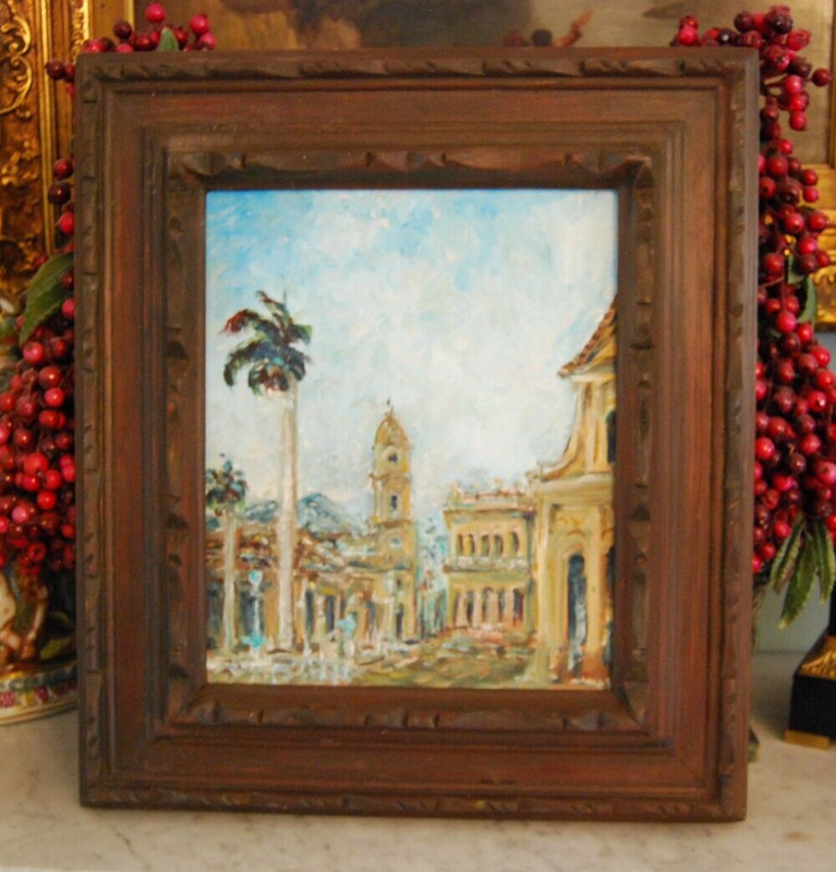 FRAMED ORIGINAL OIL «VIEW OF OLD COLONIAL TRINIDAD», CUBA ARTIST: HECTO VIDAL