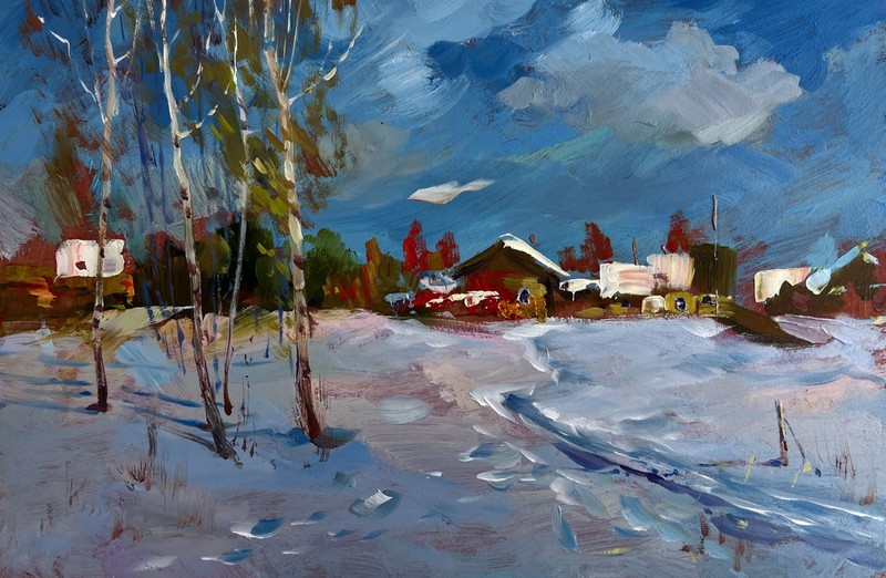 Oil Painting Winter Path Leading Home Y. Suprunchuk Unframed Original nAAA4982