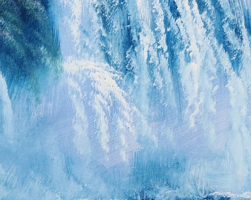 Waterfall Landscape #BW5 - 24x48 - 100% Hand Painted Oil Painting on Canvas gallery