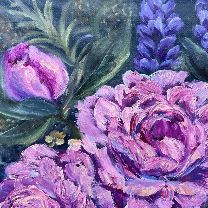 Peony Flowers Original Oil Painting 12x12 Canvas Floral Wall Art Wall Decor gallery