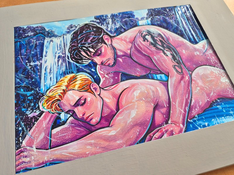 Original LGBTQ Male Painting Romantic Gay Men Lovers Artwork A4 Sensual Handmade gallery