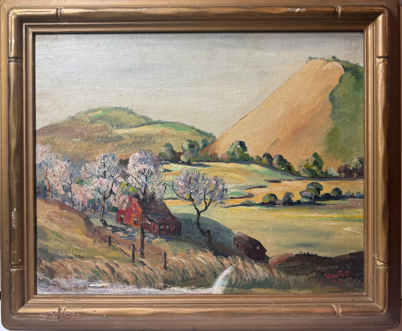 Richard D. Schultz (1915 – 2007) «Valley Landscape» Oil Painting – Signed/Framed