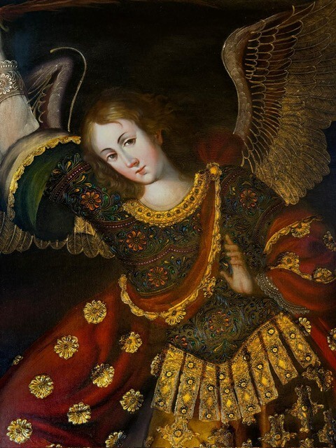 Andean Archangel Saint Michael - Painting on Canvas Cusco School of Art Original gallery