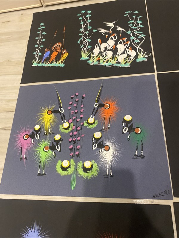 Mid Century Atomic Tribal African Dance Modernist Signed LOT OF 6 10x13 gallery