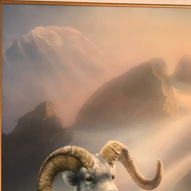 Vivi K. Crandall Oil on Canvas Painting of Rams in a Mountain Landscape gallery