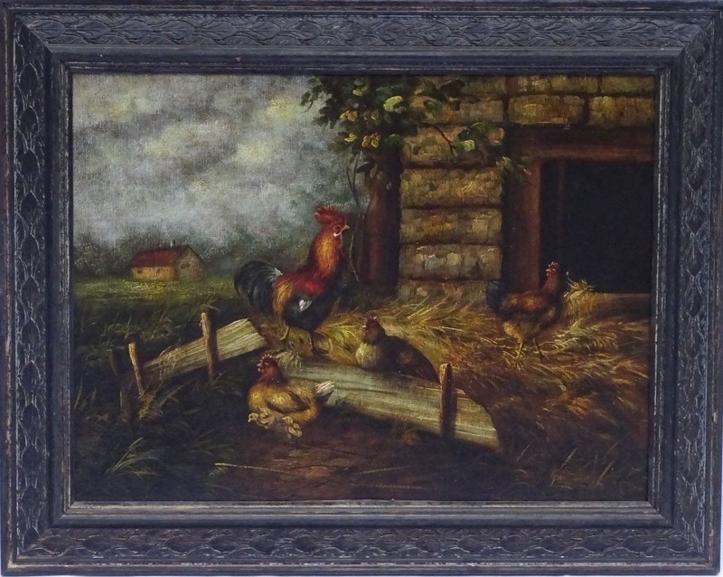Edith Hume (England,1843-1906) Restored Original Oil Painting «Chickens» c1880’s