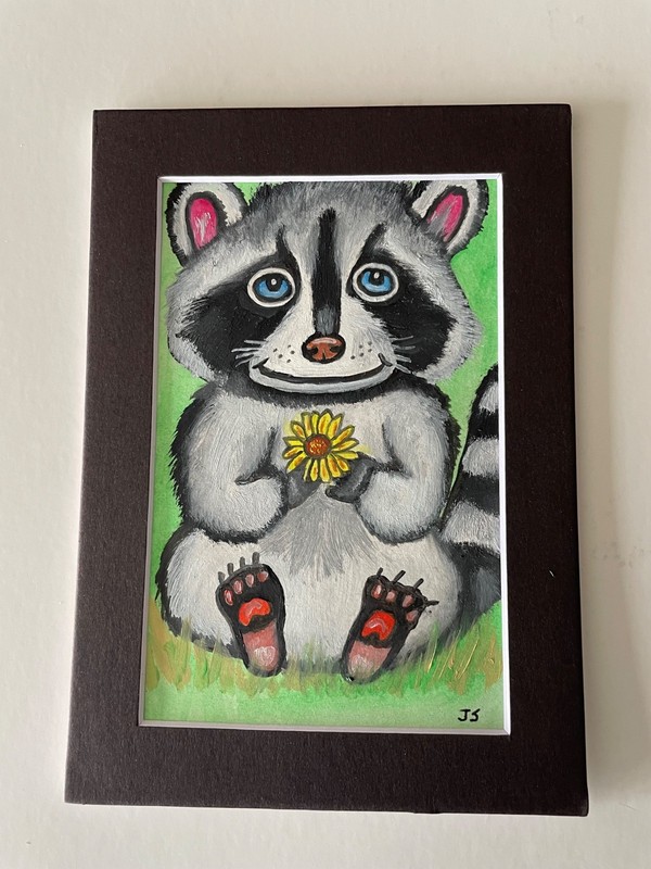 Original oil painting 5 x 7 in including black matte-Free Shipping-raccoon gallery