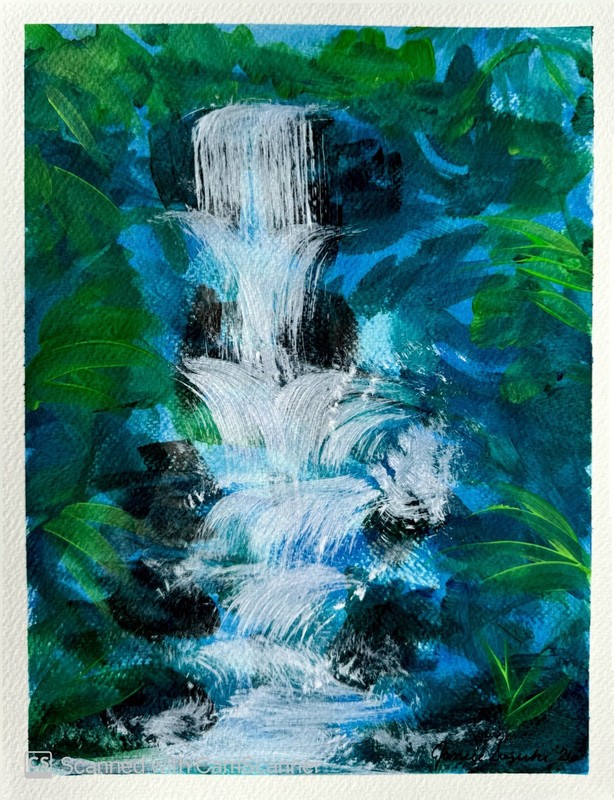 JANICEART Original Tropical Waterfall Abstract Green Paper 9x12 Acrylic Wall Art gallery