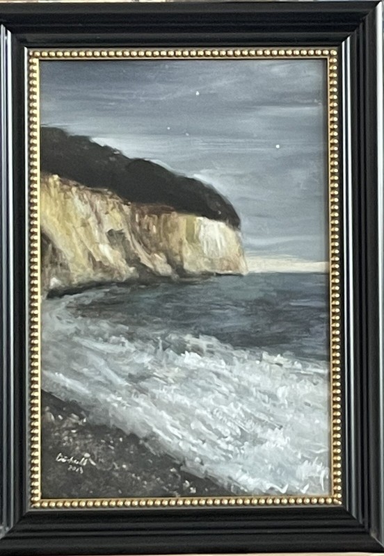 Original oil painting Baltic Sea Rügen chalk cliffs impressionism. frame beach