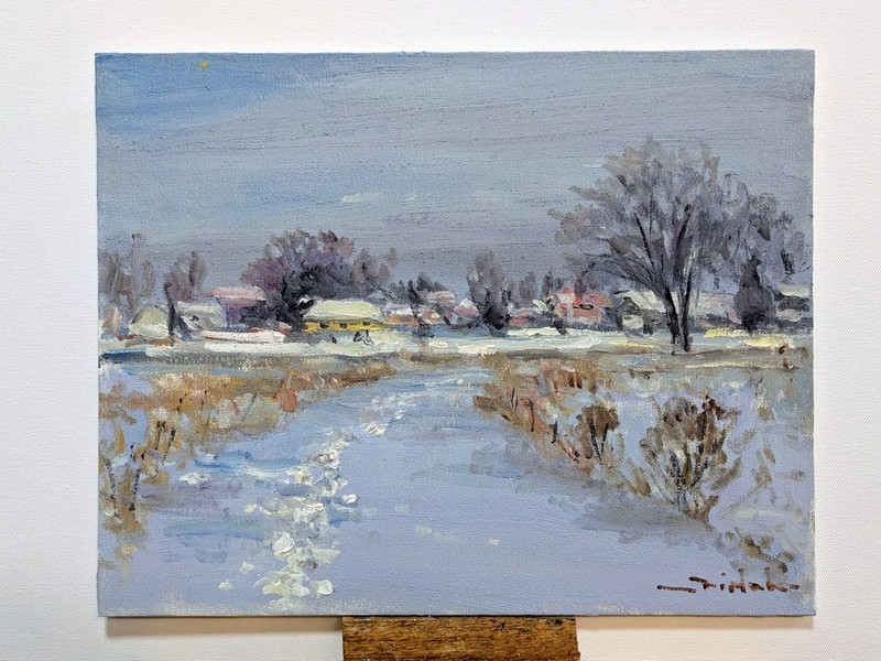 Original Artwork 11”x14” Oil On Canvas Panel Round Lake By Tadeusz Seidel