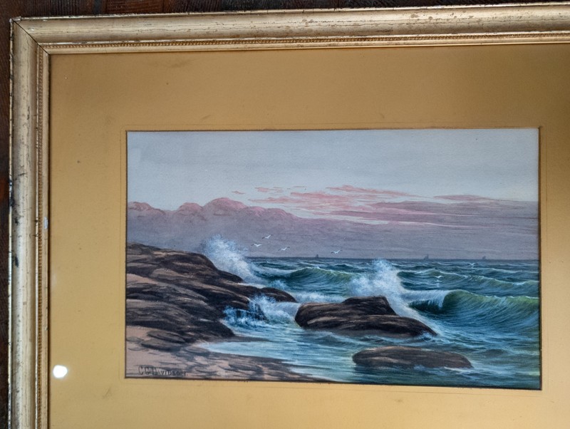 Antique Charles Grant Davidson Watercolor Painting of Seashore Waves Luminist gallery