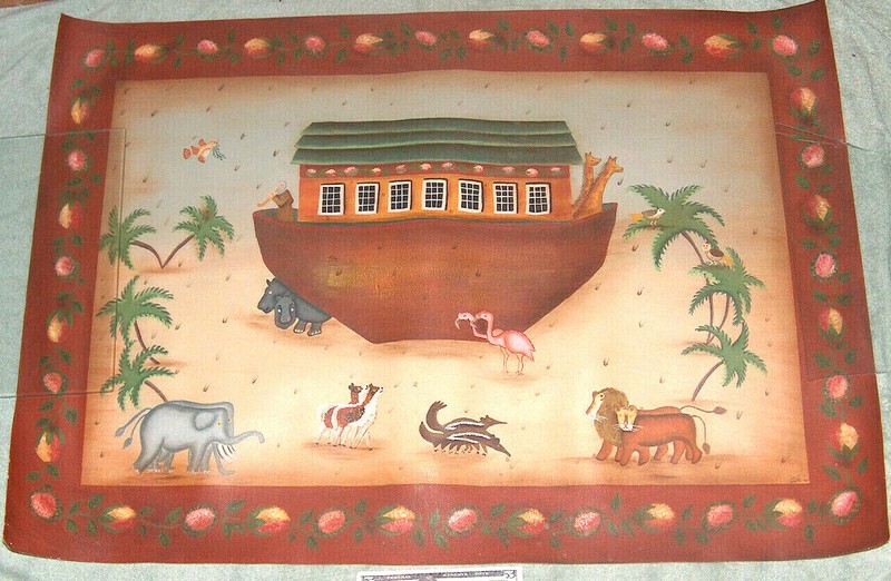 1992 Noah’s Ark 33.5X24″ Thick Canvas Christmas Holiday Toll Art Painting Signed