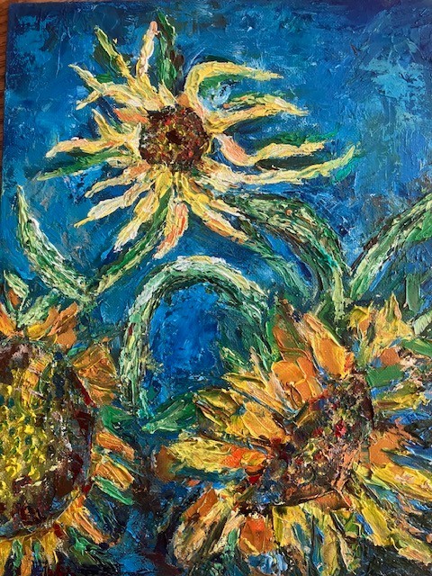 Handmade Sunflowers, Oil Painting on Board, size 12′ x 8′