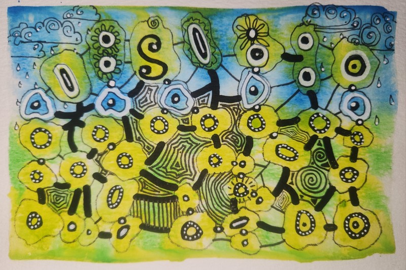 Cloudy Webs- Original Abstract Watercolor W Ink Details, Measures 5×7″ Unframed