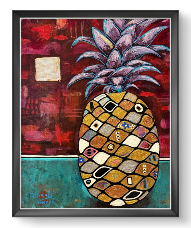 Original Art Pineapple 11X14 Abstract Painting Impressionism CP 22
