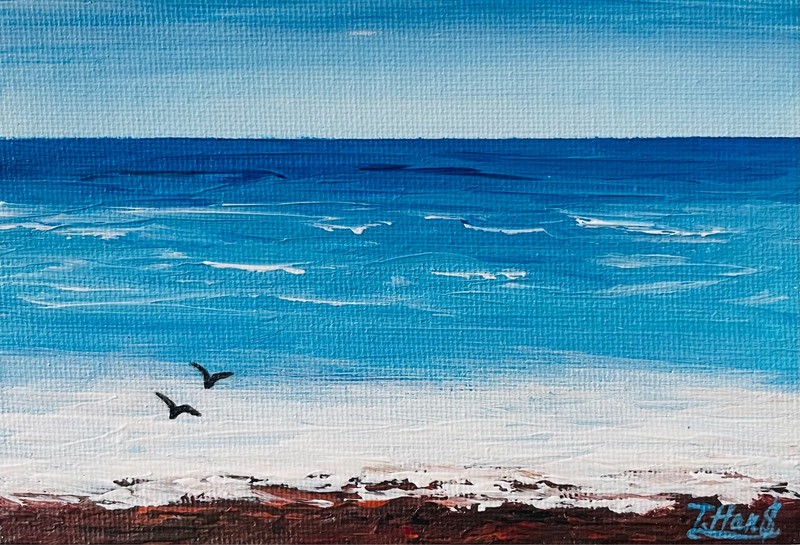 Original Abstract Acrylic Seascape Painting «The Morning Walk», 4″x6″x0.3″