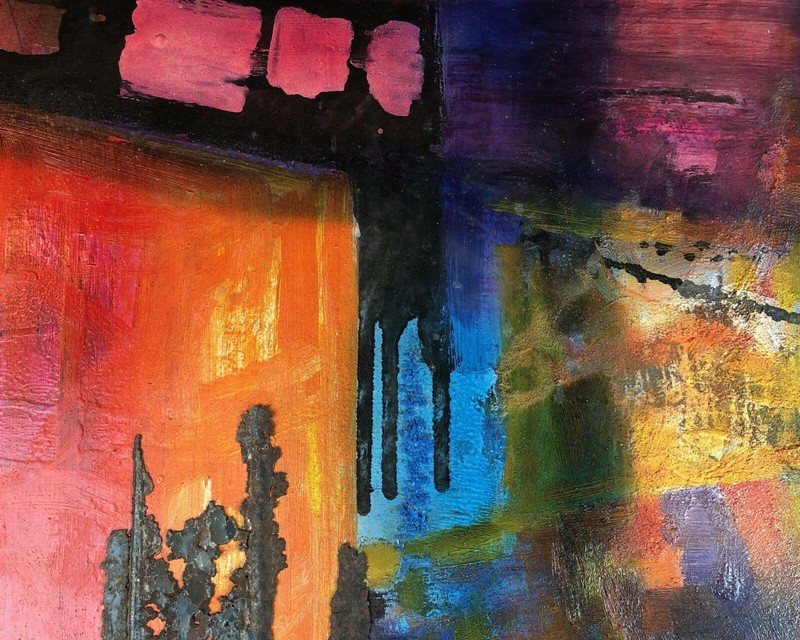 1960s 1968 Abstract Expressionist Original Mixed Media Painting Signed gallery