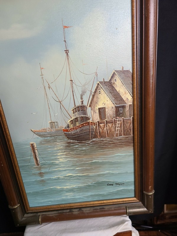 ORIGINAL SIGNED OIL PAINTING SEASCAPE BY GENE BAYSON CANVAS 1980's 15x27 gallery