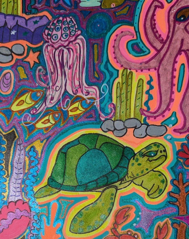 «The Abyssal Subconscious» Ocean Life, Sea, Fish, Jellyfish, Turtle, Whale, Dive