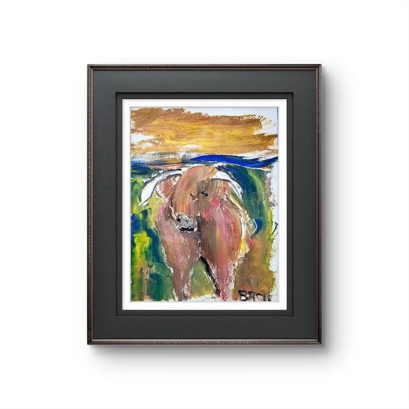 Friendly Bison 9x12 Abstract Expressionist Original Painting Canvas gallery