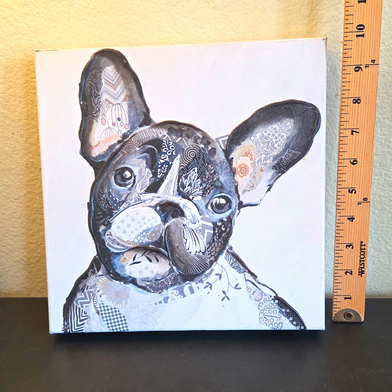 French Bulldog Dog Portrait Modern Canvas Painting OOAK Unframed 10×10 in