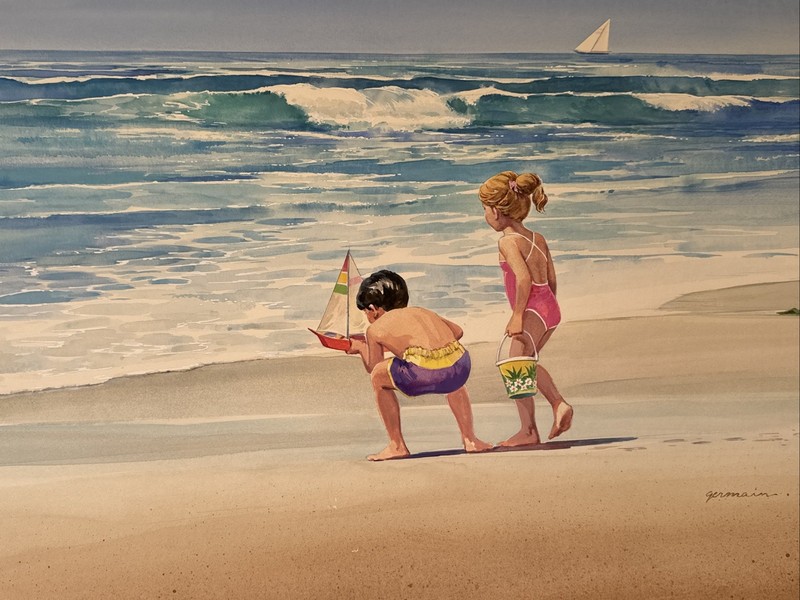 California Beach Painting Children Landscape Coast Coastal Listed Frank Germain