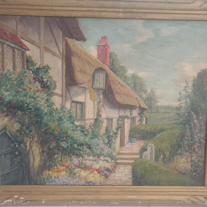 Alfred Addy ( Listed, Massachusetts 1866-1930) Idyllic Cottage Oil Painted 1926