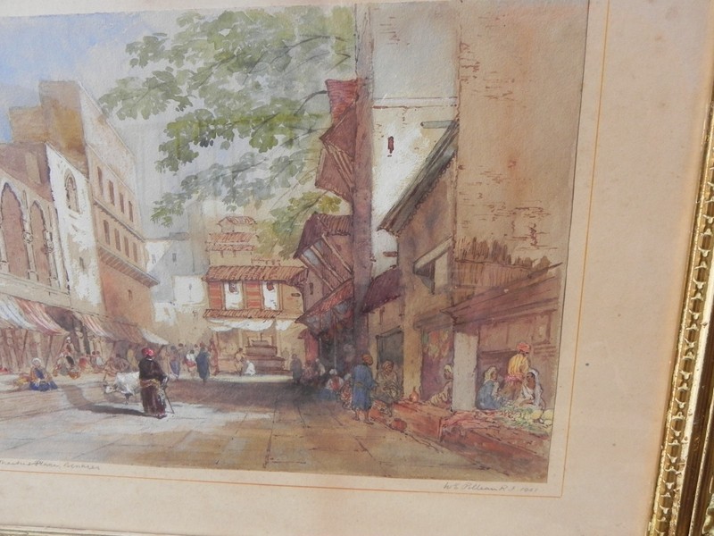 Antique watercolor painting Benares India signed W S Pilleau 1901 English artist gallery