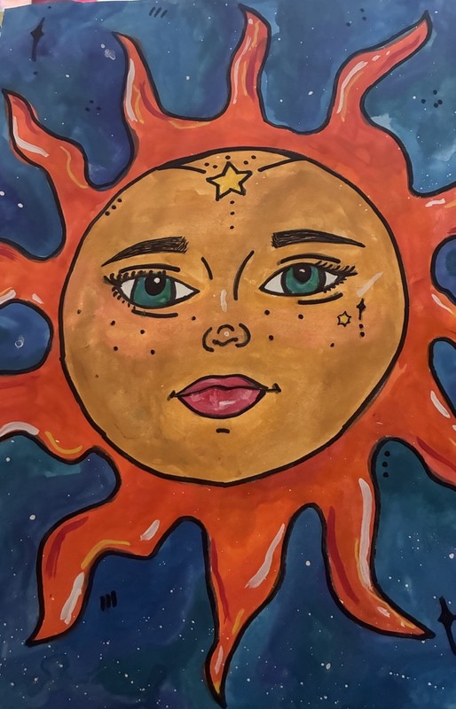 Sun Face Painting – Contemporary Fantasy Art, Unframed Single Piece