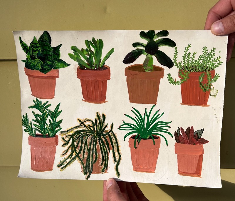 succulent study: acrylic botanical still life painting, R&D at 8.5×11″