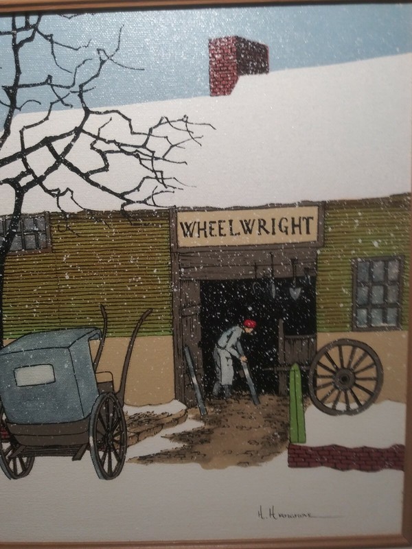 H Hargrove Painting WheelWright Signed Custom Wood Framed Winter Scene Vintage gallery