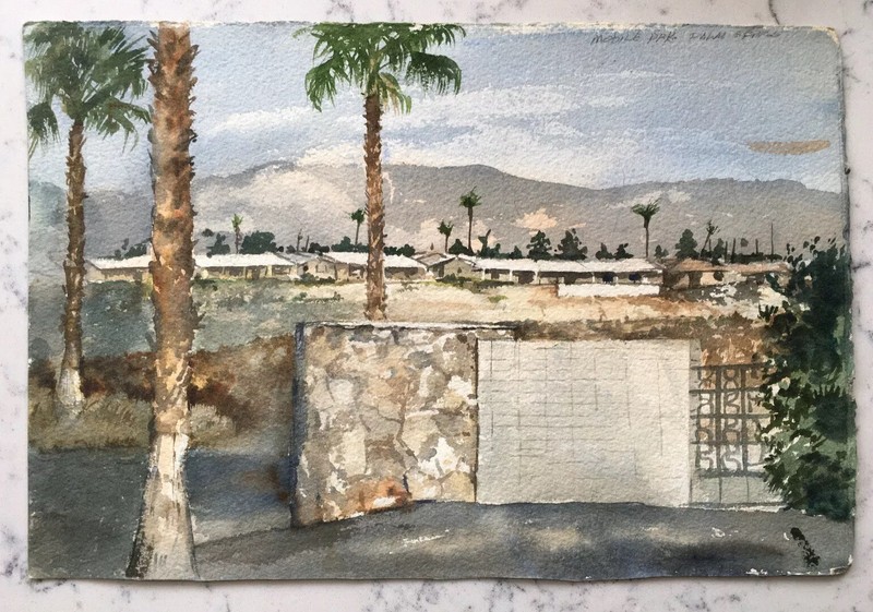 TOOBY BURTON YELLOWSTONE ARTIST WATERCOLOR PAINTING MOBILE PARK PALM SPRINGS