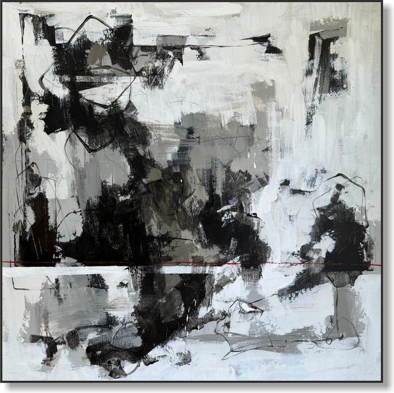 Modern Abstract Black and White Geometric Shapes Paintings On Canvas Monochrome